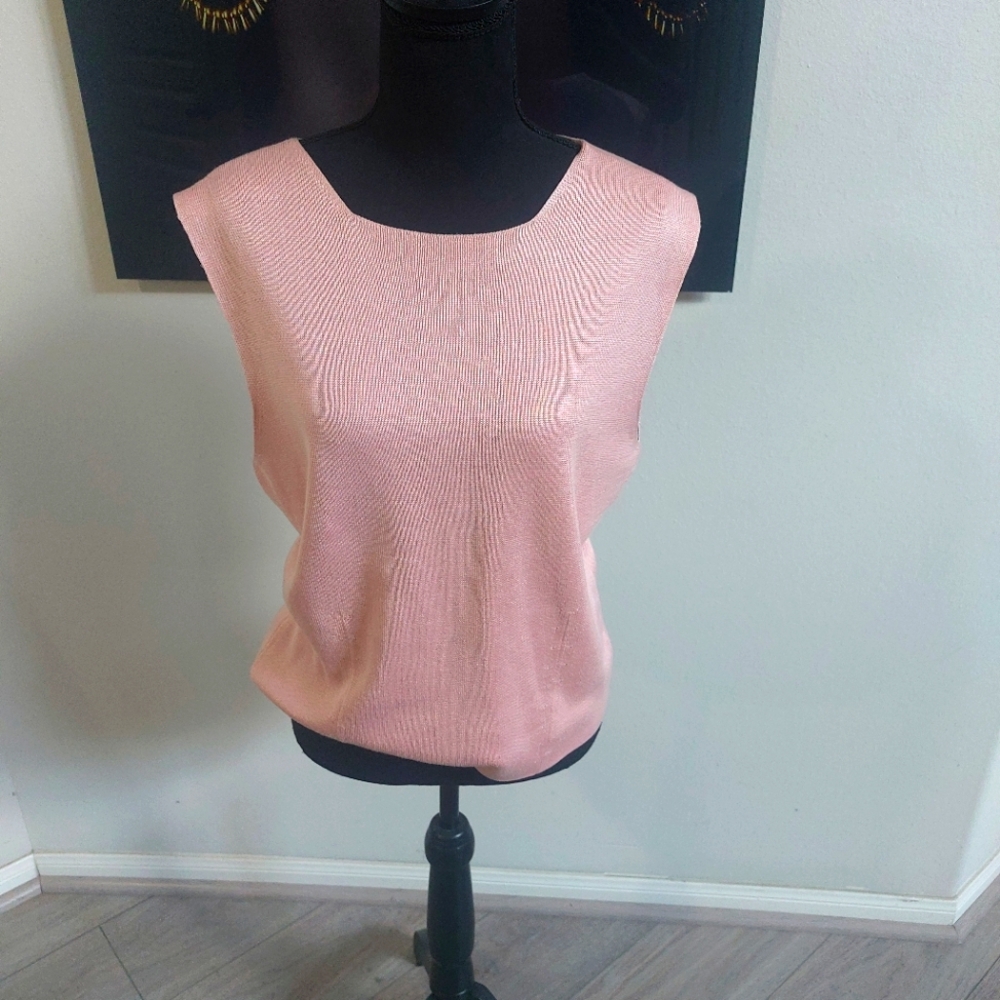 VTG Pink Sleeveless Knit 100% Silk Top Size Large